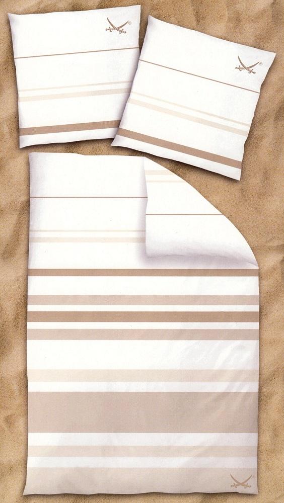 Bettwäsche Sansibar Sylt - weiß/beige/braun - 155 x 220cm - Renforcé - Übergröße